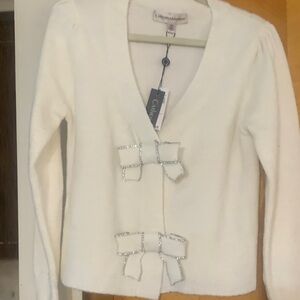 Catherine Malandrino Cream Bow-Accent Knit Cardigan